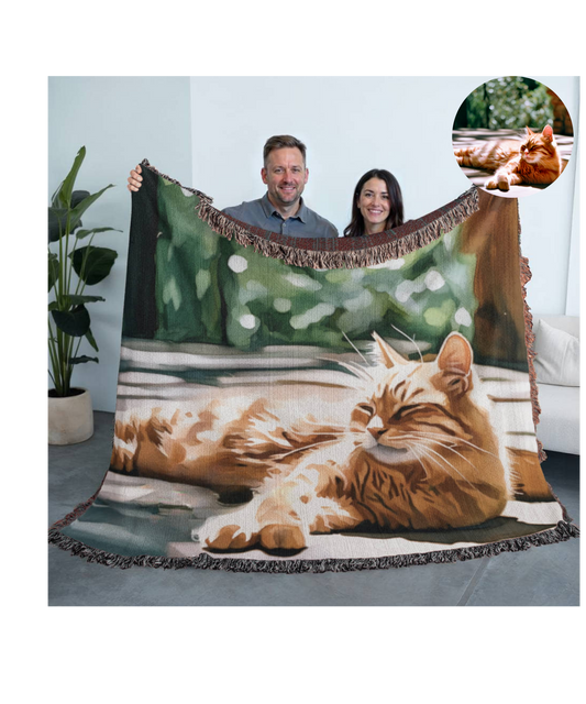 Artsy Cat Portrait Woven Throw Blanket