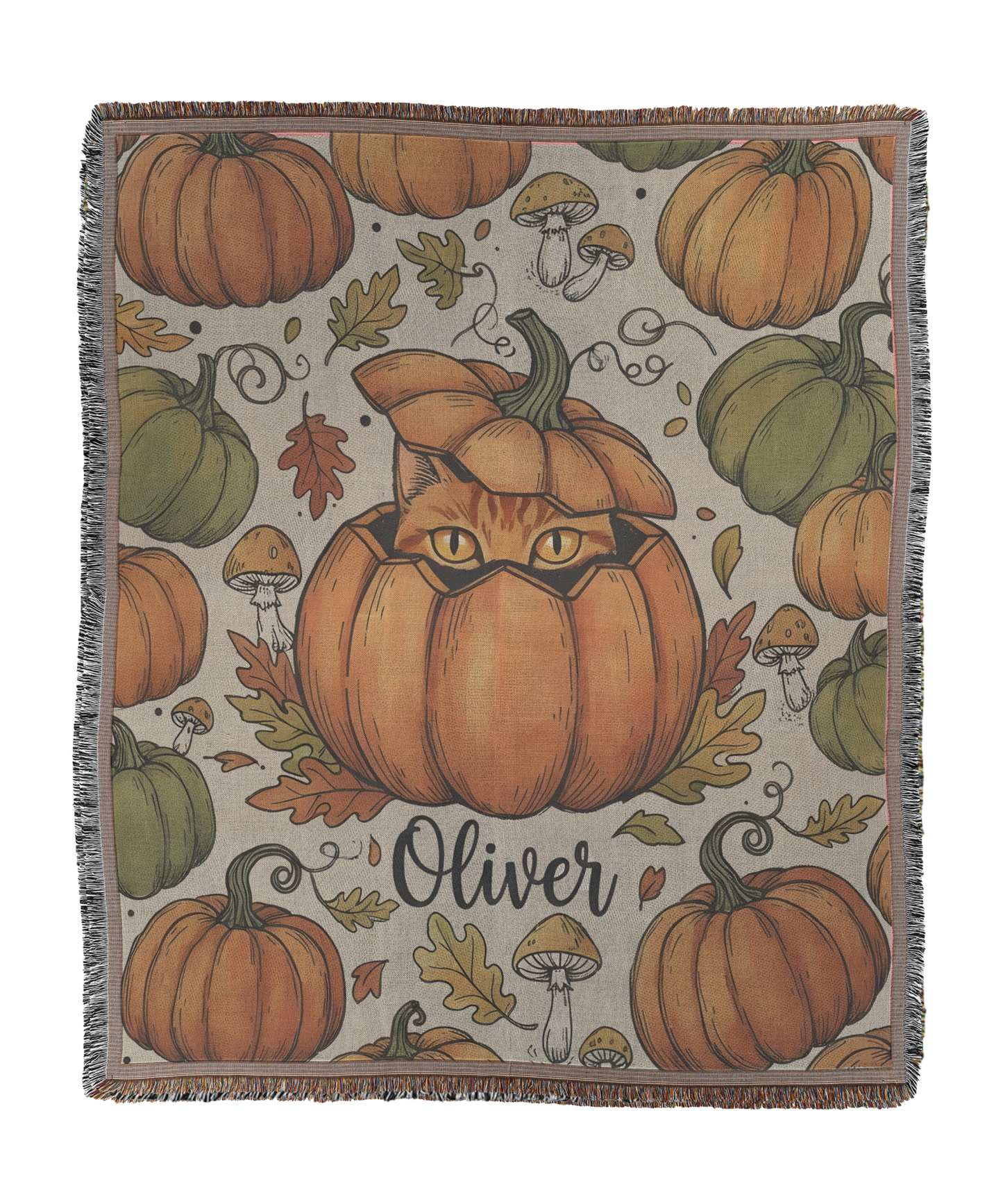 Personalized Pumpkin Cat Woven Blanket