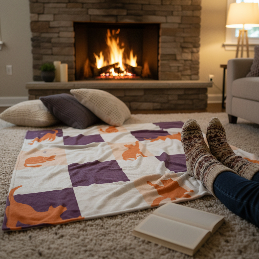 Pumpkin Patch Checkerboard Fleece Sherpa Blanket