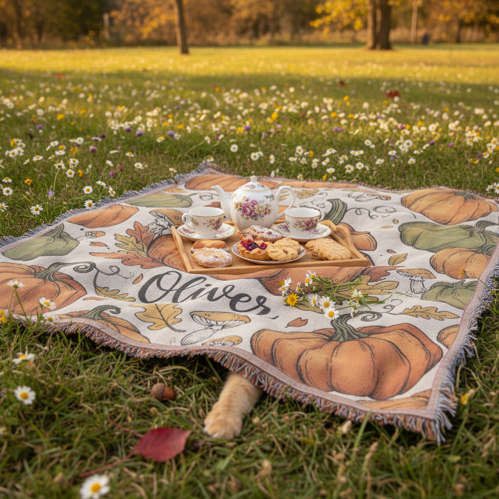 Personalized Pumpkin Cat Woven Blanket