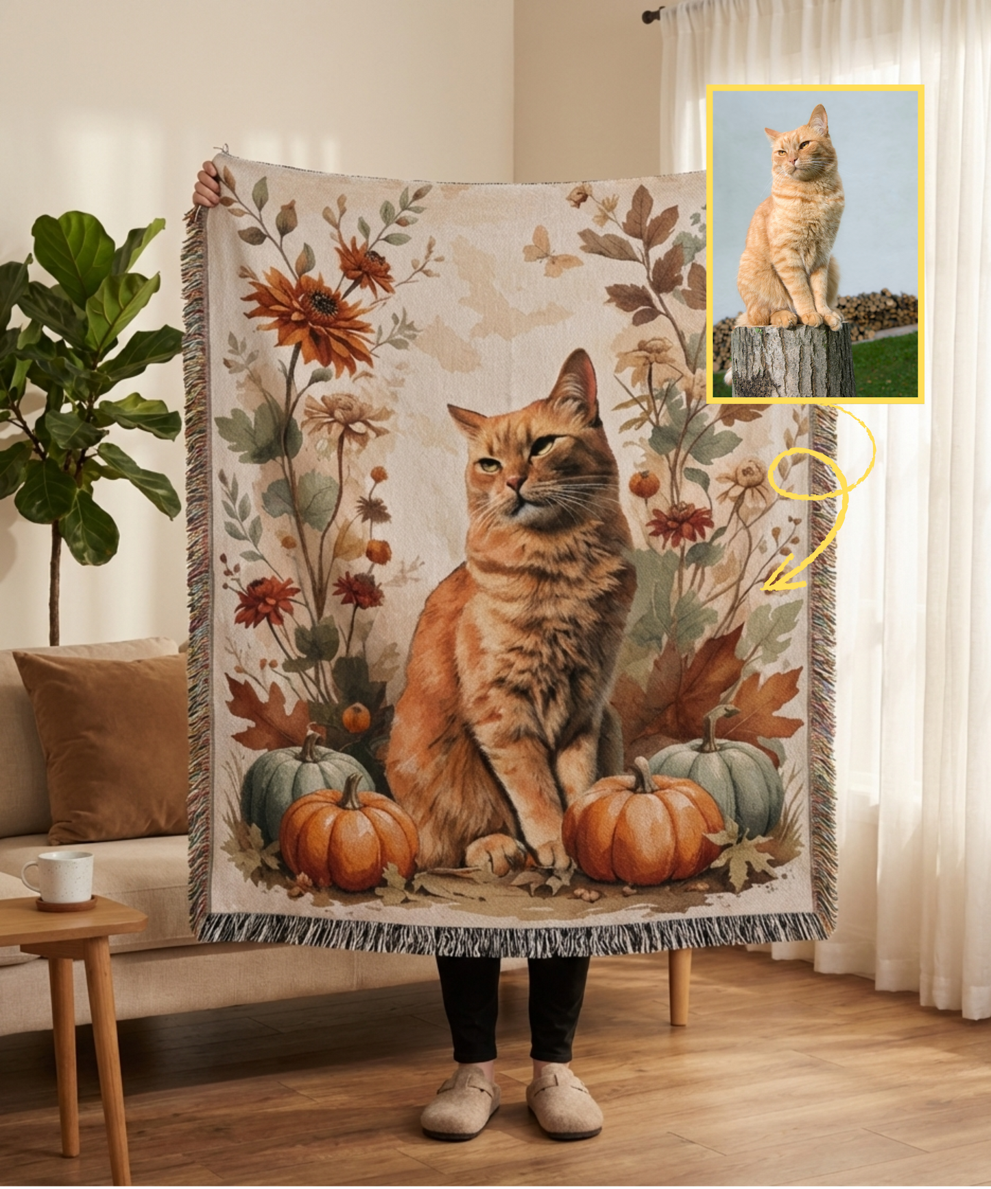 Autumn Cat Woven Blanket