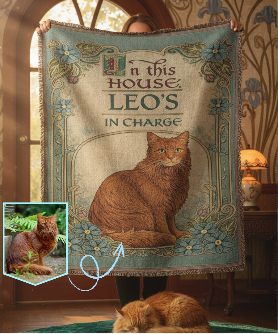 The Cat of the House  woven throw blanket