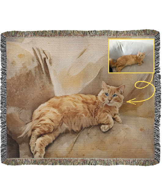 Artsy Cat Portrait Woven Blanket