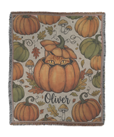 Personalized Pumpkin Cat Woven Throw Blanket
