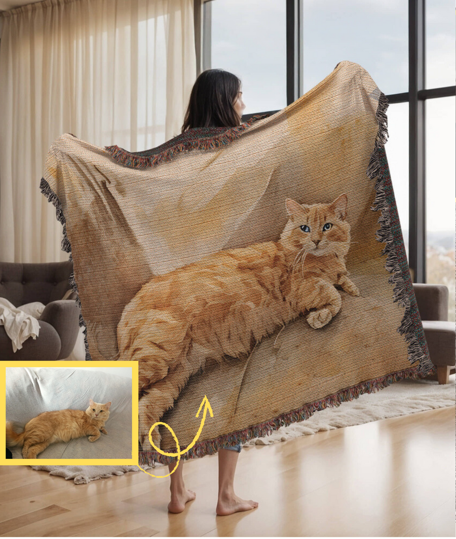 Artsy Cat Portrait Woven Throw Blanket