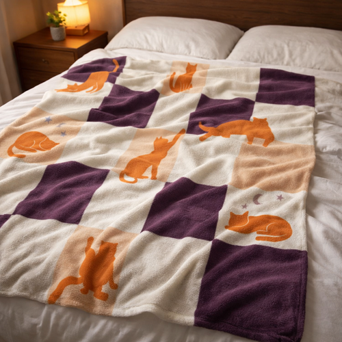 Pumpkin Patch Checkerboard Fleece Sherpa Blanket
