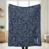 Reverse Toile de Jouy Cat Blanket, Personalized Navy Sherpa Throw with Monogram