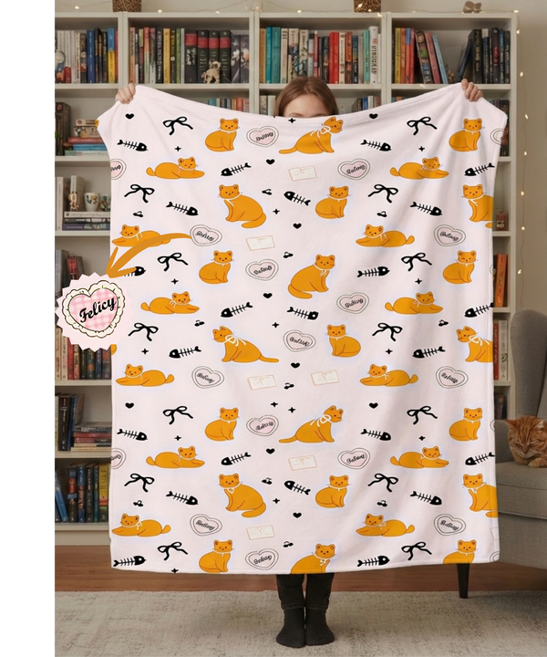 Orange Cat Hearts Sherpa Blanket