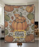 Personalized Pumpkin Cat Woven Throw Blanket