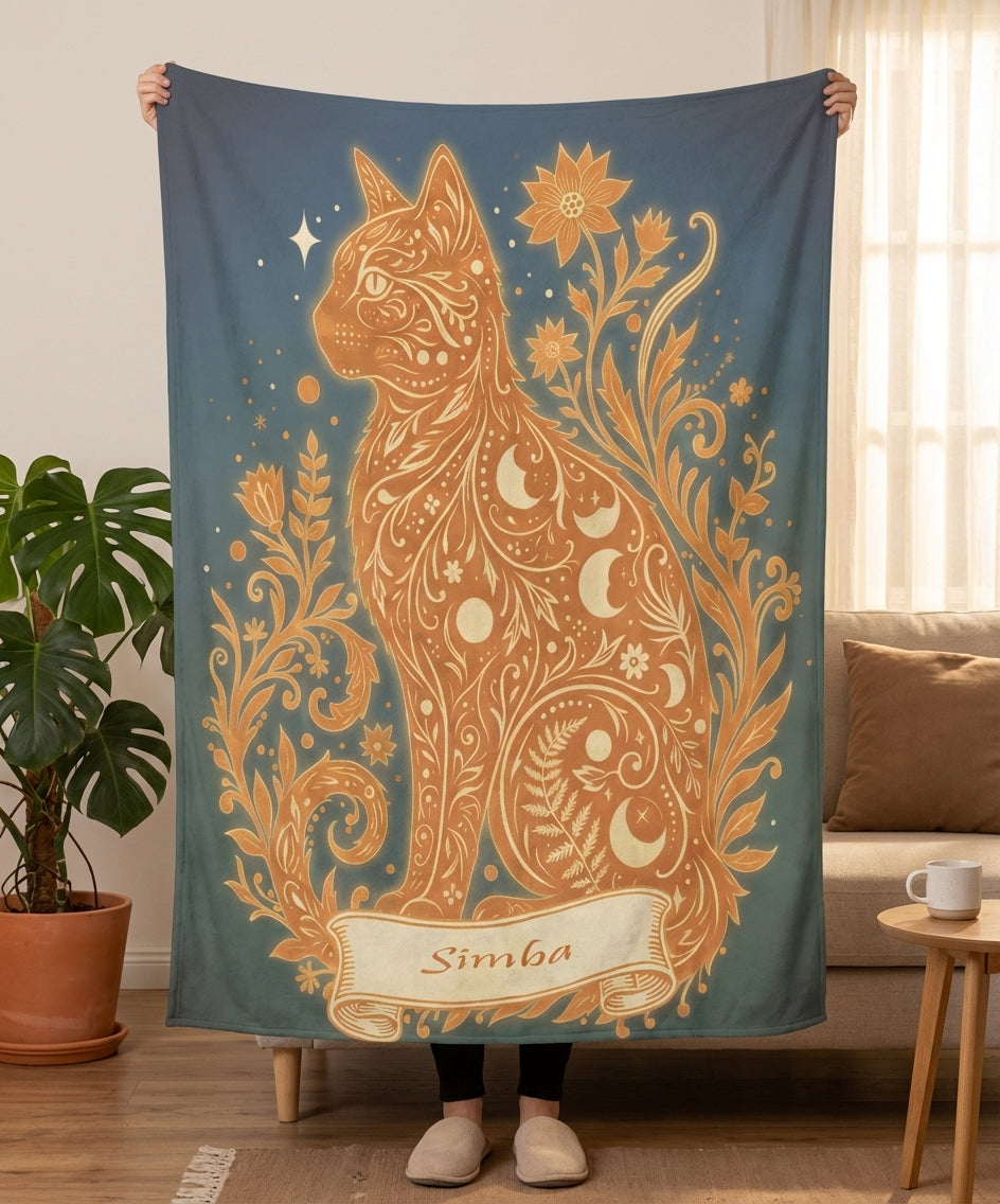 Custom Cozy Floral Celestial Fleece Sherpa Blanket