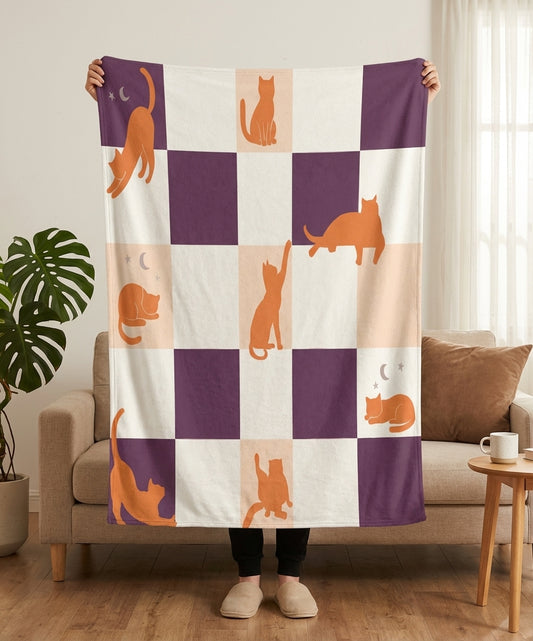 Pumpkin Patch Checkerboard Fleece Sherpa Blanket