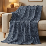 Reverse Toile de Jouy Cat Blanket, Personalized Navy Sherpa Throw with Monogram